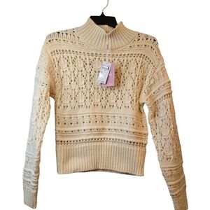 Muse Open Knit Mock Neck Cream Women's Sweater Cozy Causal Size S NWT